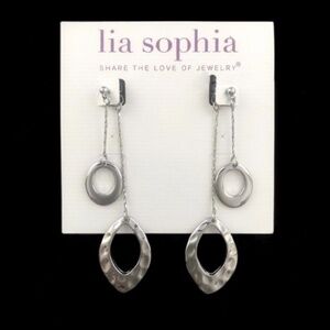 Lia Sophia "Relay" 2-Part Silver Tone Hammered & Polished Dangle Earrings